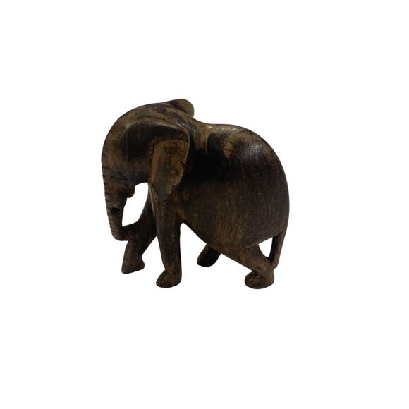 Set of 2 Hand Carved Wood Elephant Figurines Dark Wood Light Wood PLEASE READ - Picture 3 of 14